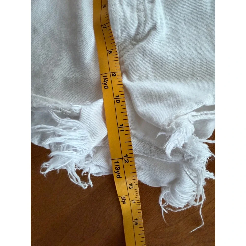 Zara White High Waisted Distressed Denim Shorts Button Fly Size‎ 4